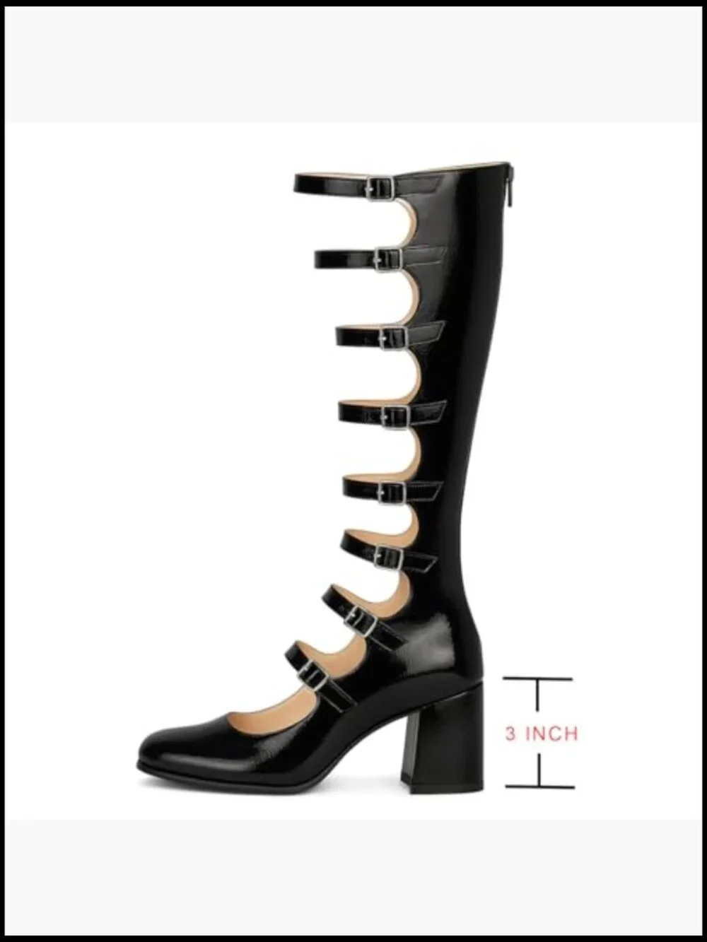 Gothic Lolita Knee High Chunky Block Heel Mary Jane Combat Boots Square Toe - Picture 4 of 7
